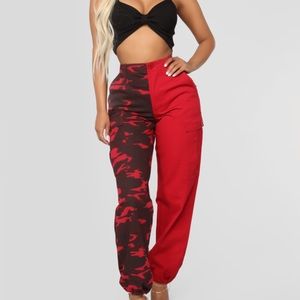 FASHIONNOVA Red Camo Pants